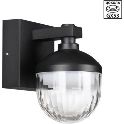 Novotech HAUT 371075 Настенный современный фасадный уличный накладной светильник с плафоном вниз для входной зоны и террасы, лампа 1xGX53 до 12Вт, 220В, IP65, черный матовый алюминий и прозрачный/белый акрил, высота 170 мм, длина 175 мм, ширина 110 мм