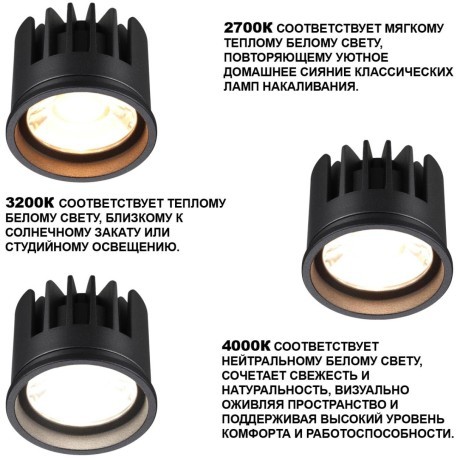 359819 Черный светодиодный модуль с перекл. цв. температуры и мощности 6-8-10Вт макс. 820Лм CRI90 45° 2700-3200-4000К IP20 220V Novotech DIOD MOD (замена ламп MR16 цоколей GU10, GU5.3)