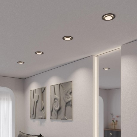 Novotech LIRIO 371051 Встраиваемый современный круглый точечный потолочный светильник для натяжного и гипсокартонного потолка, лампа 1xGU10 до 12Вт, 220В, IP20, черный матовый алюминий и акрил, диаметр 88,5 мм, высота 38,5 мм, врезное отверстие 75 мм