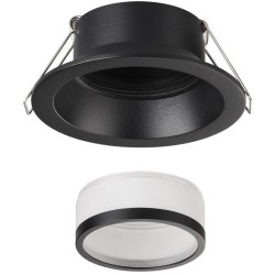 Novotech LIRIO 371051 Встраиваемый современный круглый точечный потолочный светильник для натяжного и гипсокартонного потолка, лампа 1xGU10 до 12Вт, 220В, IP20, черный матовый алюминий и акрил, диаметр 88,5 мм, высота 38,5 мм, врезное отверстие 75 мм