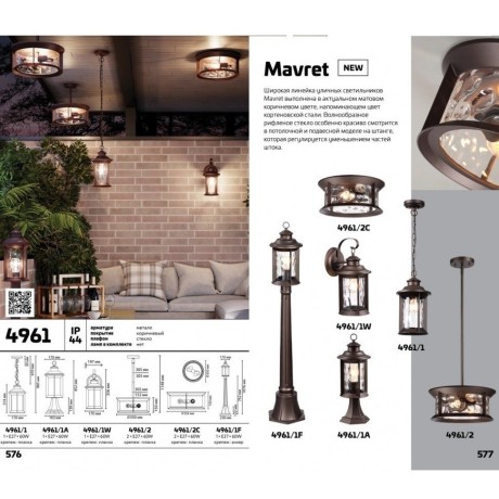 Уличный потолочный светильник Odeon Light 4961/2C MAVRET IP44 под лампы 2xE27 2*60W