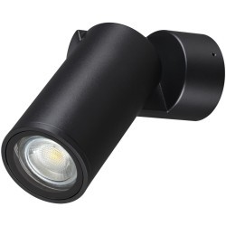 Novotech RALTE 371062 Настенный современный фасадный уличный поворотный накладной светильник-спот направленного света для фасада и архитектурной подсветки, лампа 1xGU10 до 35Вт, 220В, IP65, черный алюминий и стекло, высота 195 мм, диаметр 65 мм