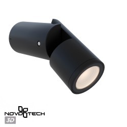 Novotech RALTE 371062 Настенный современный фасадный уличный поворотный накладной светильник-спот направленного света для фасада и архитектурной подсветки, лампа 1xGU10 до 35Вт, 220В, IP65, черный алюминий и стекло, высота 195 мм, диаметр 65 мм